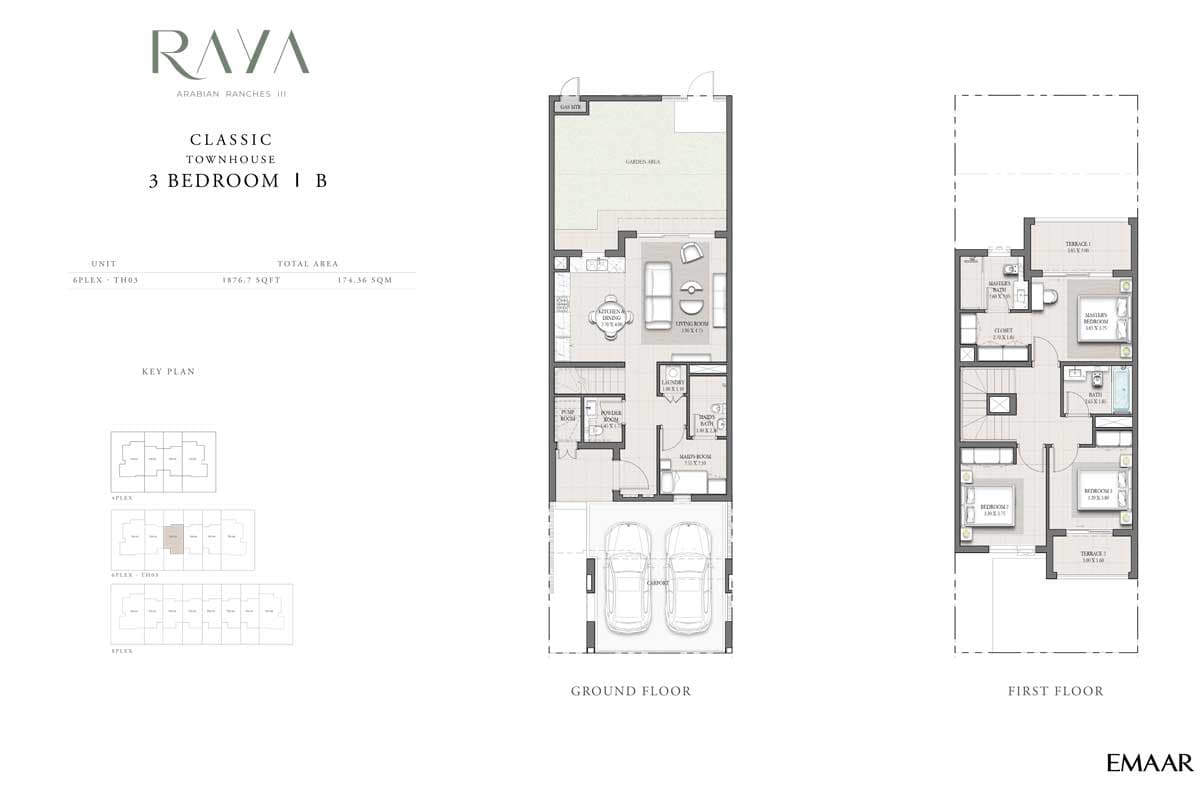 Raya 3 Bedroom Classic Townhouse B Floor Plans