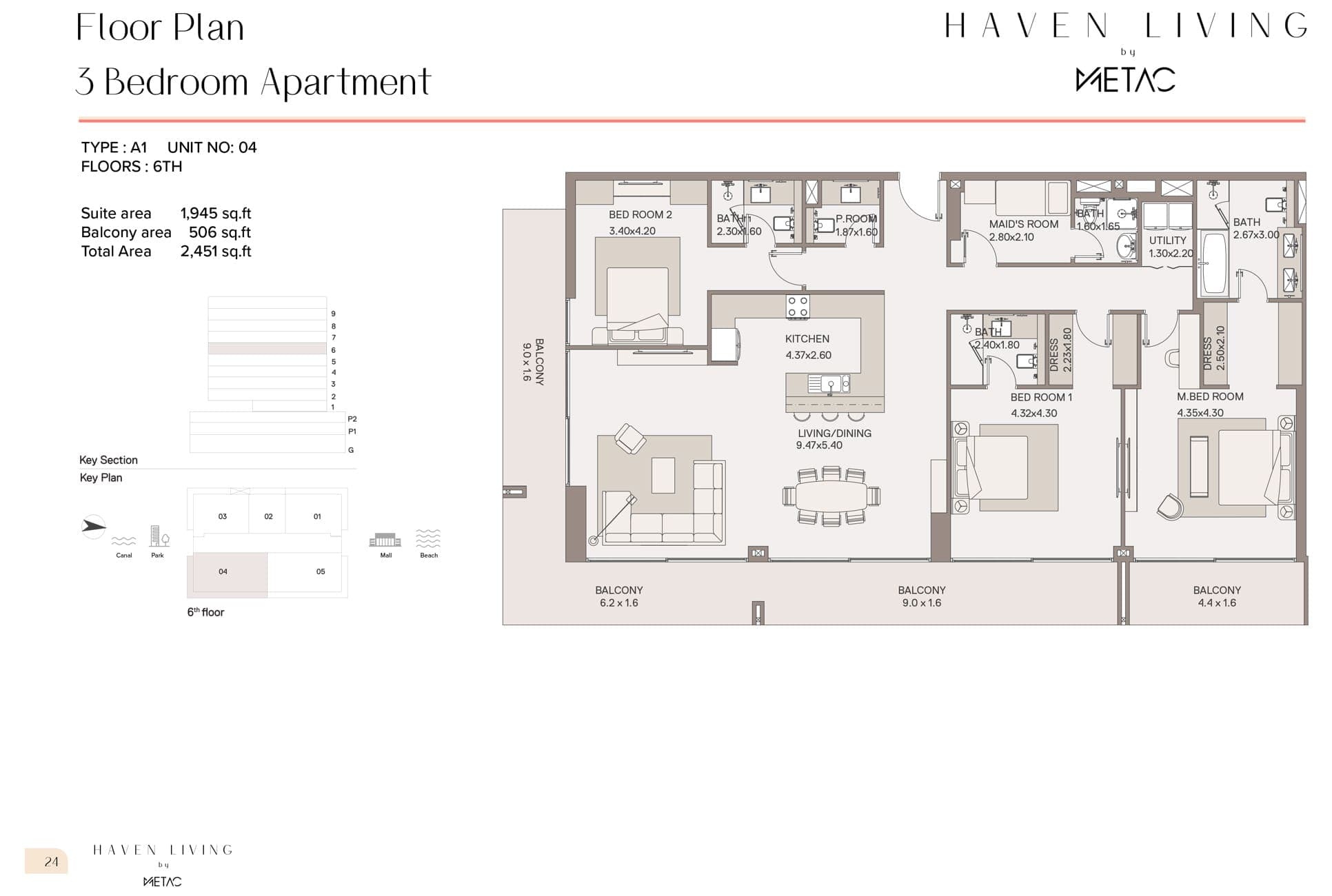 Haven Living by Metac 3 Bedroom Apartment Type A1 Floor Plan