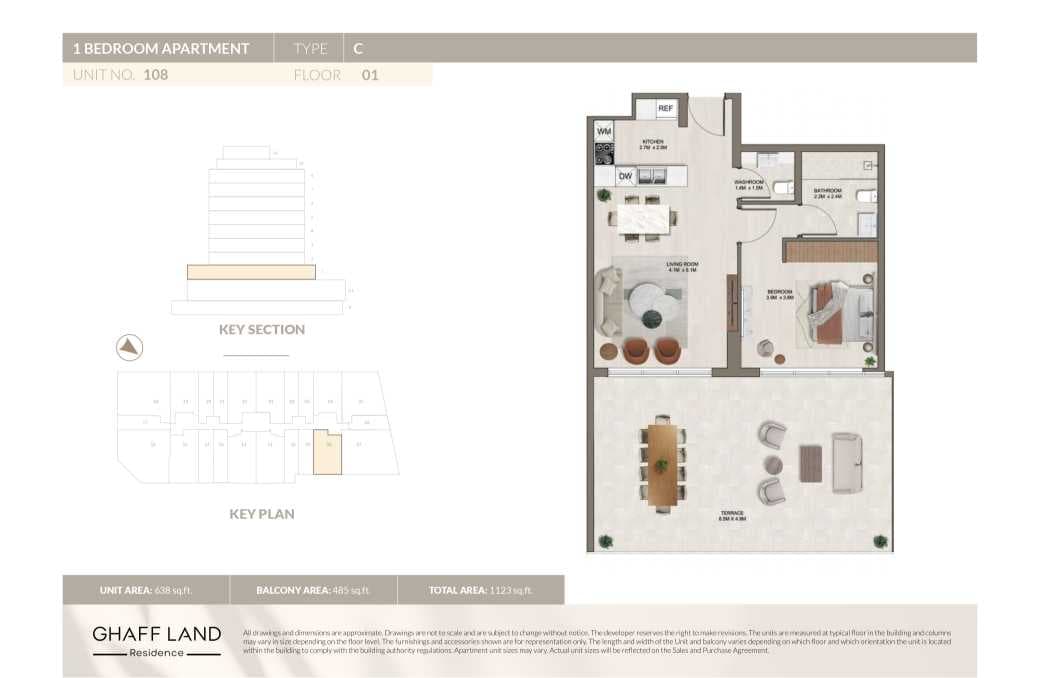 Ghaff Land Residence 1 Bedroom Apartment Type C Floor Plan