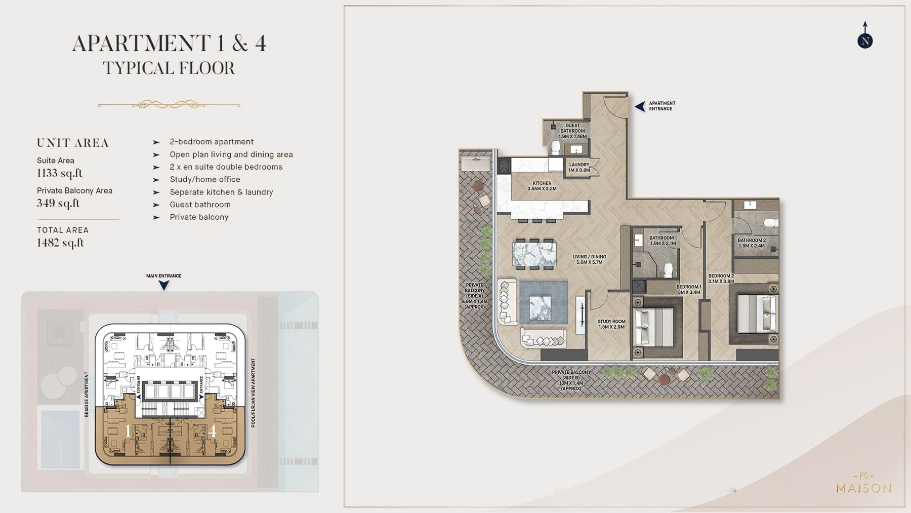 PG Maison Apatment 1 &amp; 4 Floor Plan