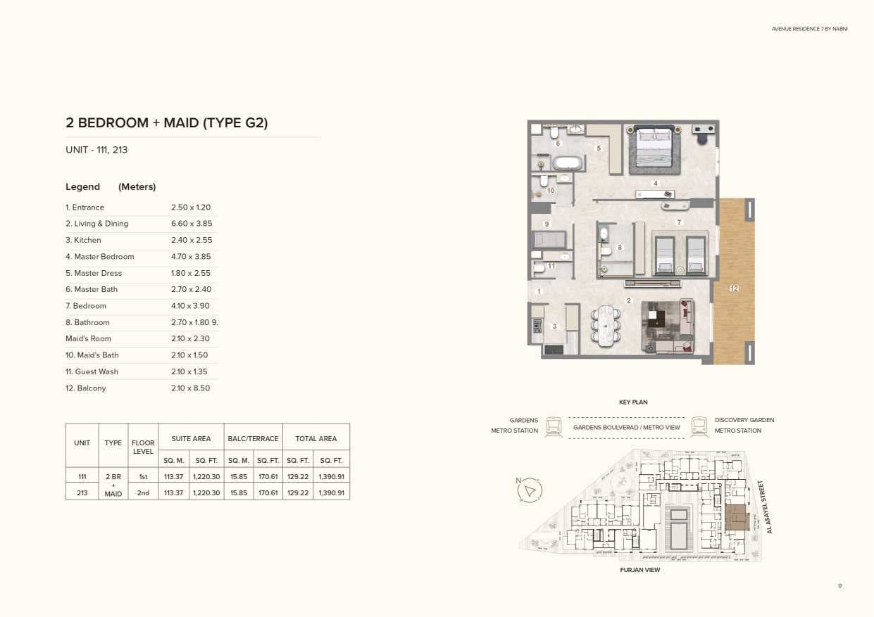 Avenue Residence 7 - 2 Bedroom Plus Maid Type G2 Floor Plan