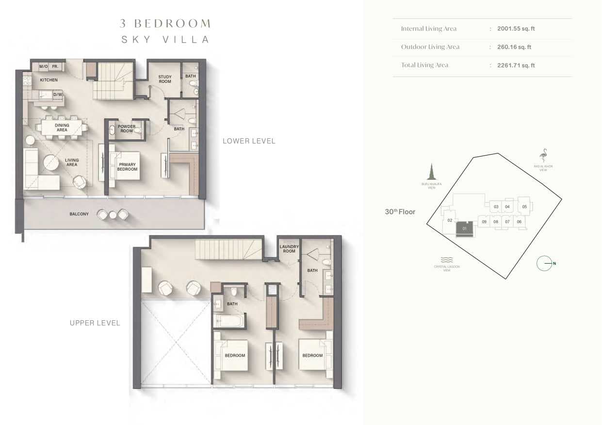 The Highgrove 3 Bedroom Sky Villa Floor Plan