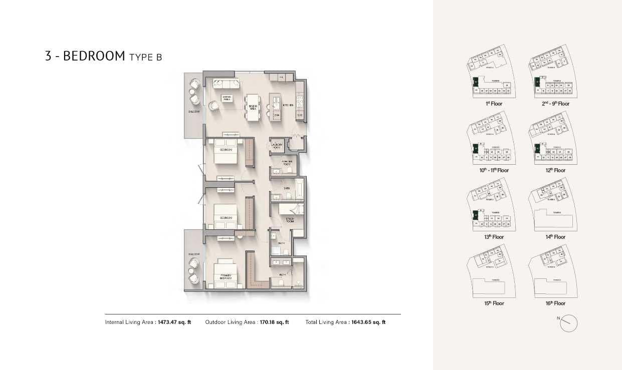 Hillgate 3 Bedroom Apartment Type B Floor Plan