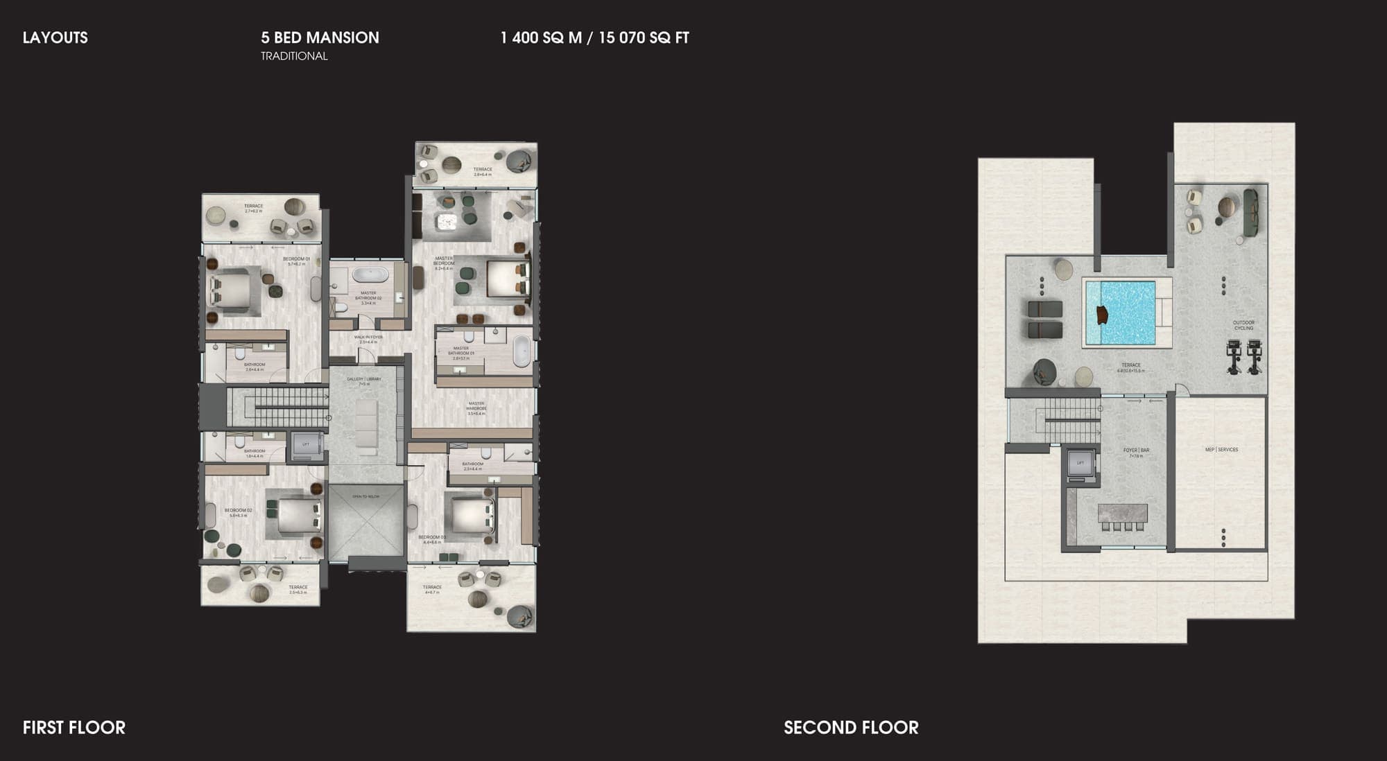 Bentley Homes 5 Bedoom Mansion Traditional 1st &amp; 2nd Floor Plan