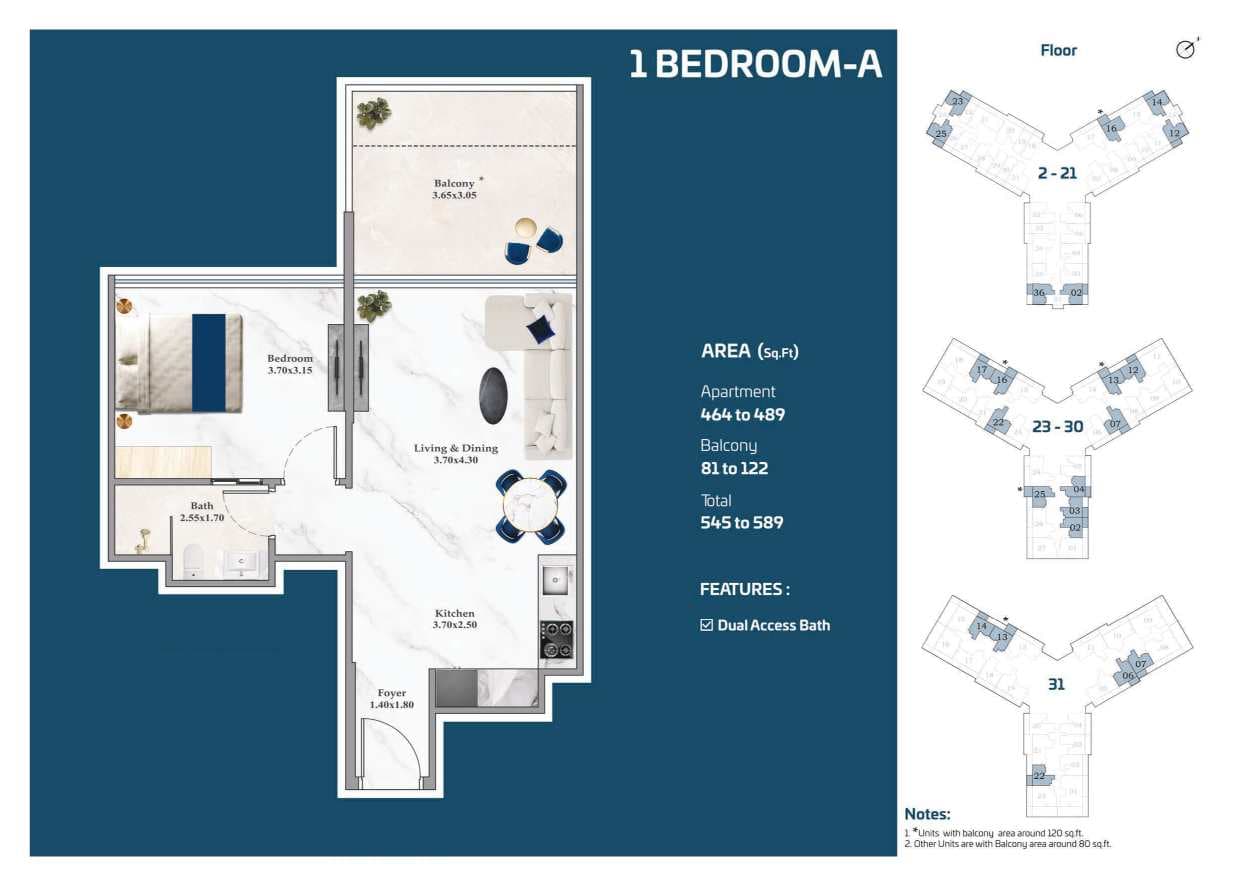 1 BR floor plan