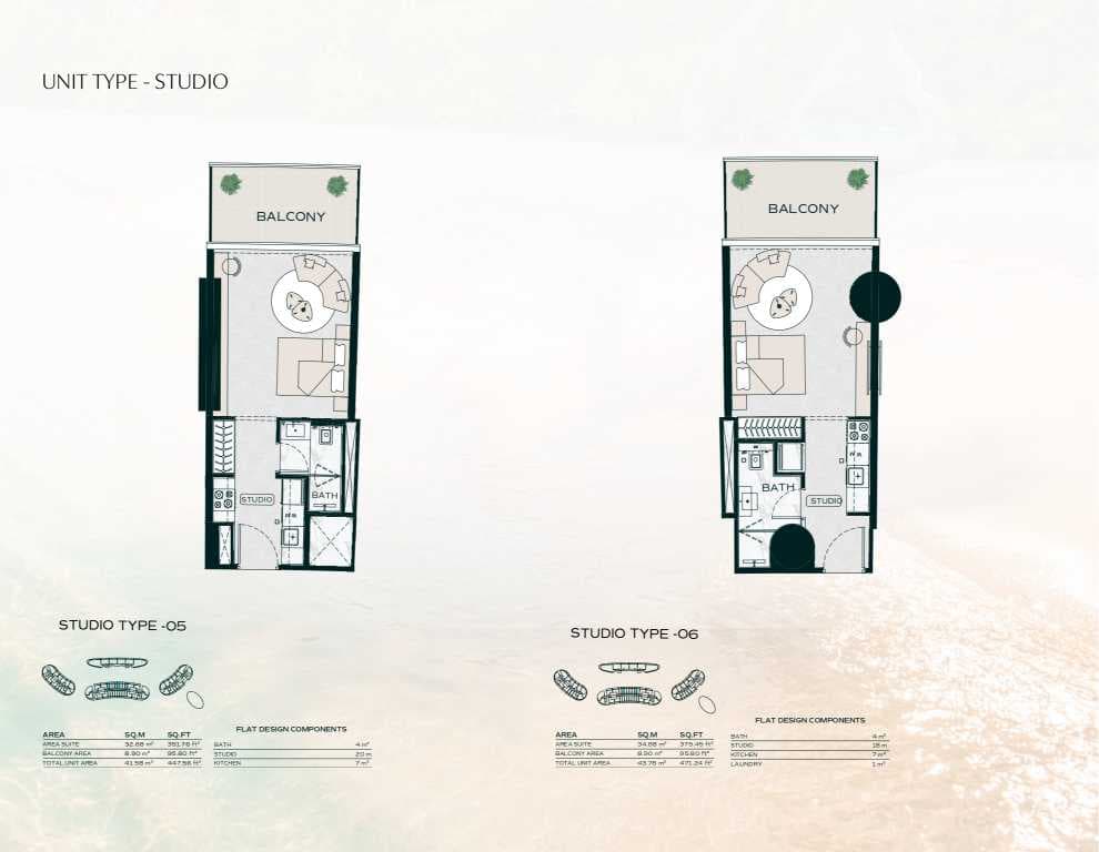 Binghatti Aquarise Studio Apartment Type 05 - 06 Floor Plan