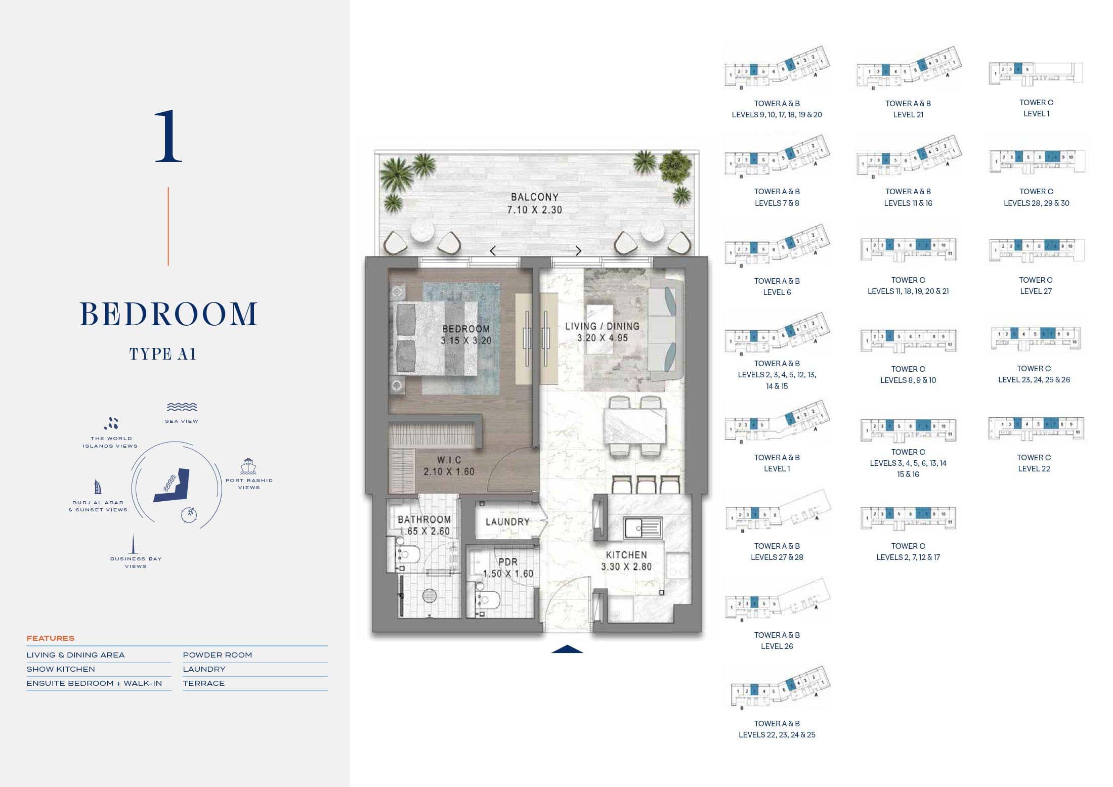 Chelsea by Damac 1 Bedroom Type A1 Floor Plan