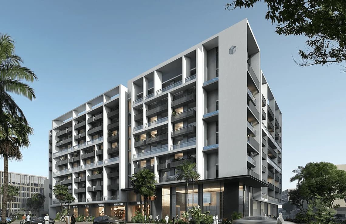 Beverly Boulevard in Arjan, Dubai apartment building exterior in JVC, Dubai