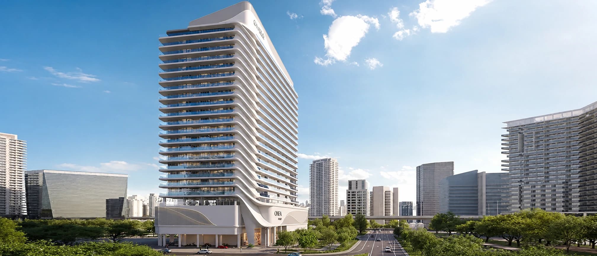 Onda by Kasco at Business Bay Dubai exterior with canal backdrop