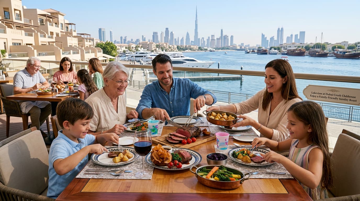 Где подать семейный Sunday roast в Дубае в Lakeview?