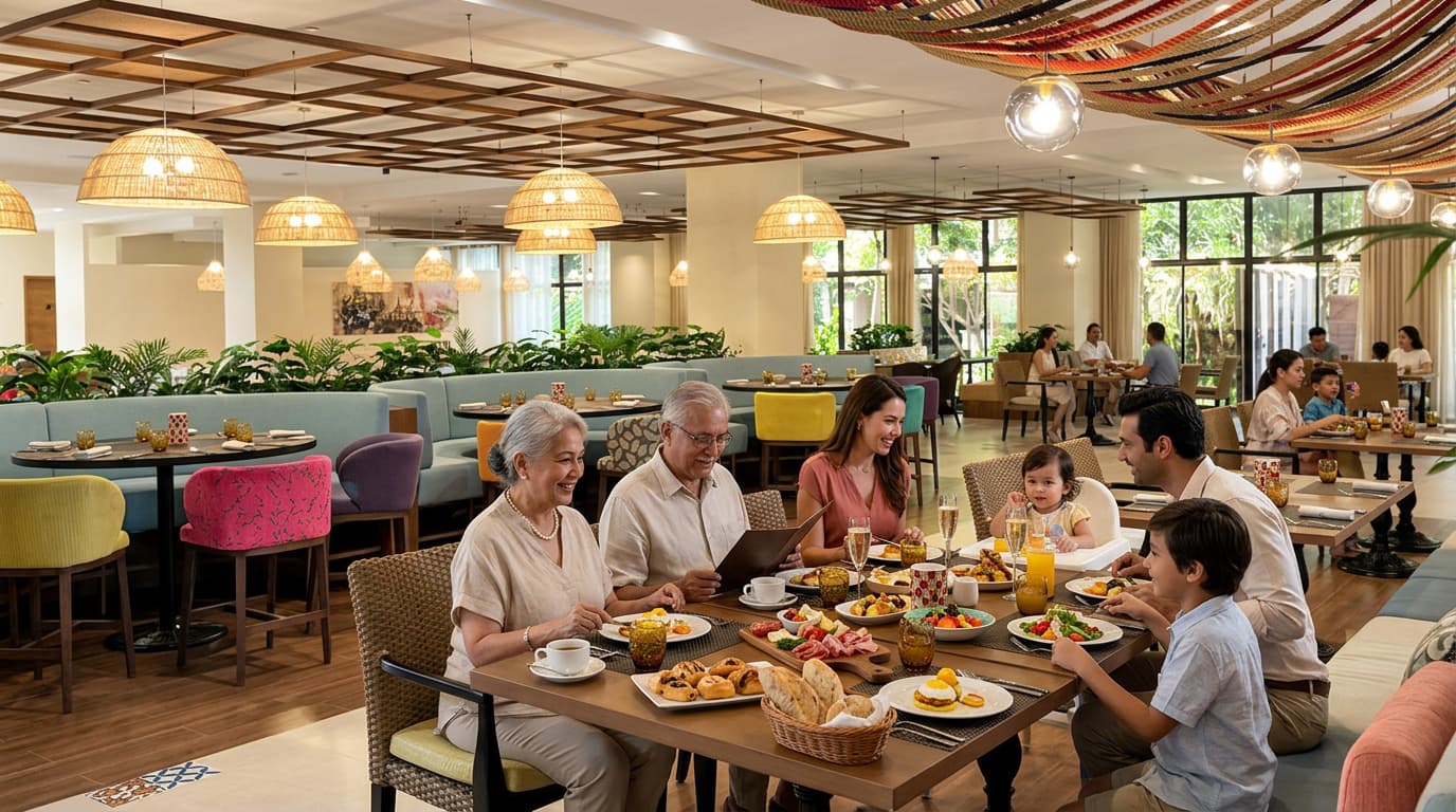 Какие цены и правила для семей действуют на Fork & Cork brunch в Crescendo?